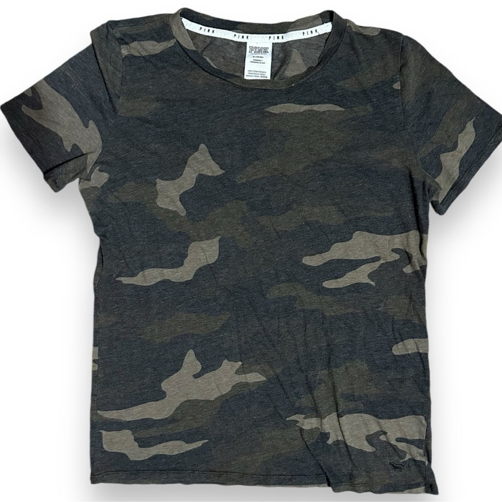 EUC Victoria’s Secret PINK Green Camouflage Short Sleeve Sleep Shirt- Medium